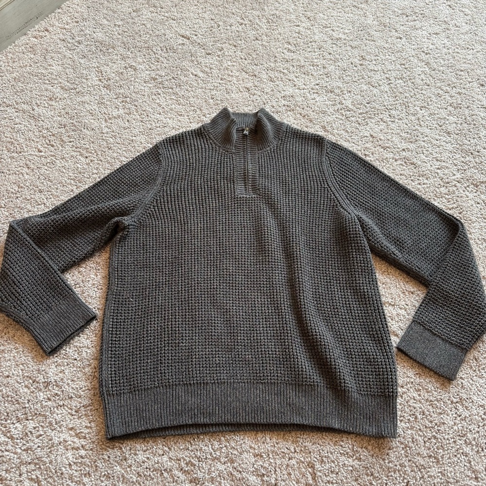 L.L.Bean Men's Gray Quarter-Zip Knit Sweater Size Large